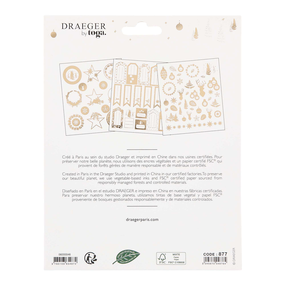 Carnet de stickers en papier - Décoration Noël - Blanc et or