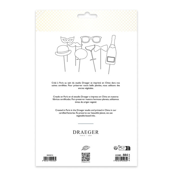 Accessoires photobooth Réveillon en papier - Blanc et or - 15,5x23,8 cm