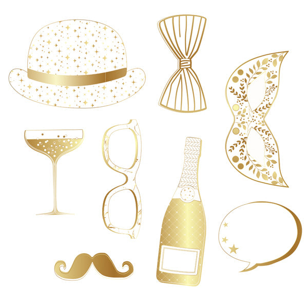 Accessoires photobooth Réveillon en papier - Blanc et or - 15,5x23,8 cm