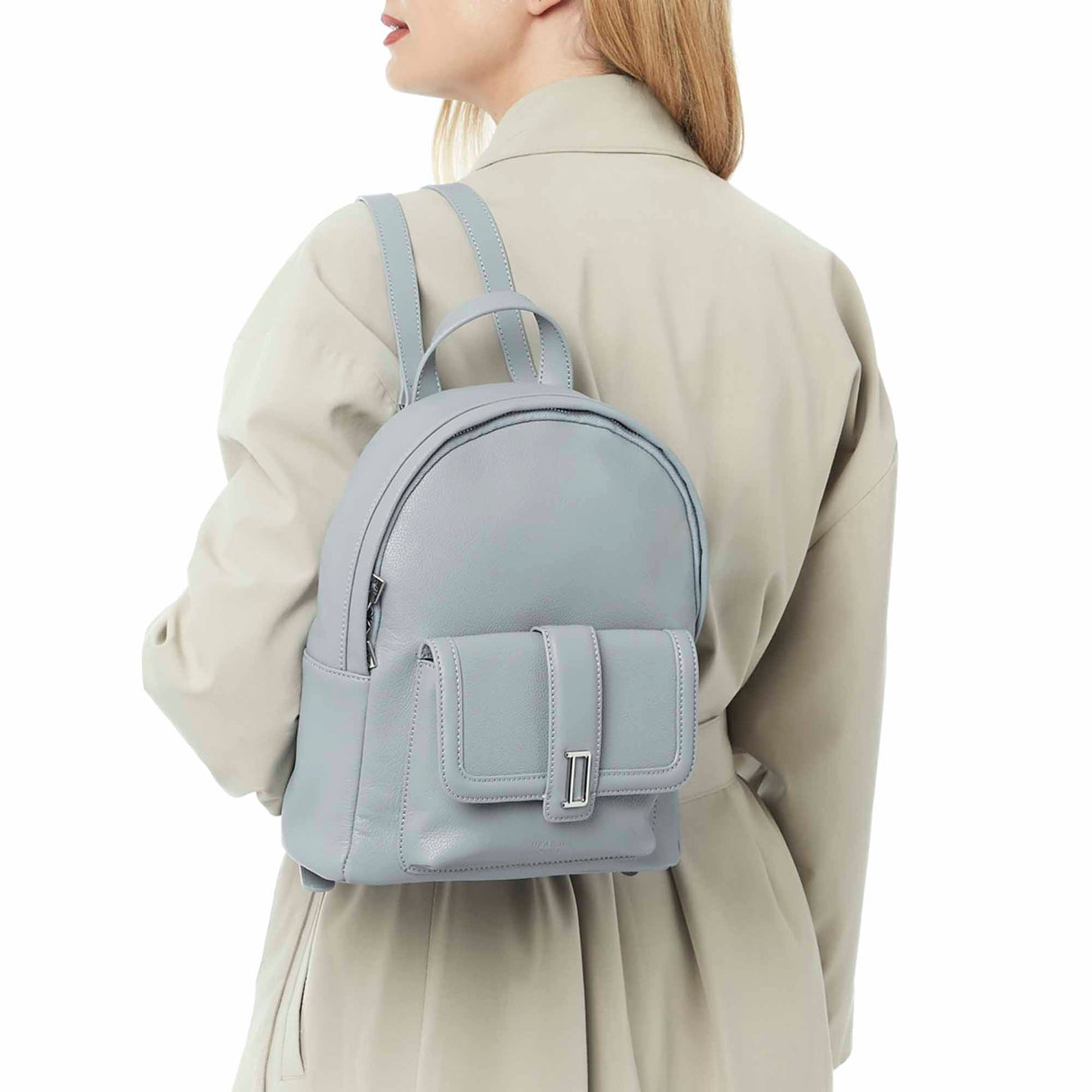Sac à Dos en Cuir - Marine Gris avec Poche Extérieure