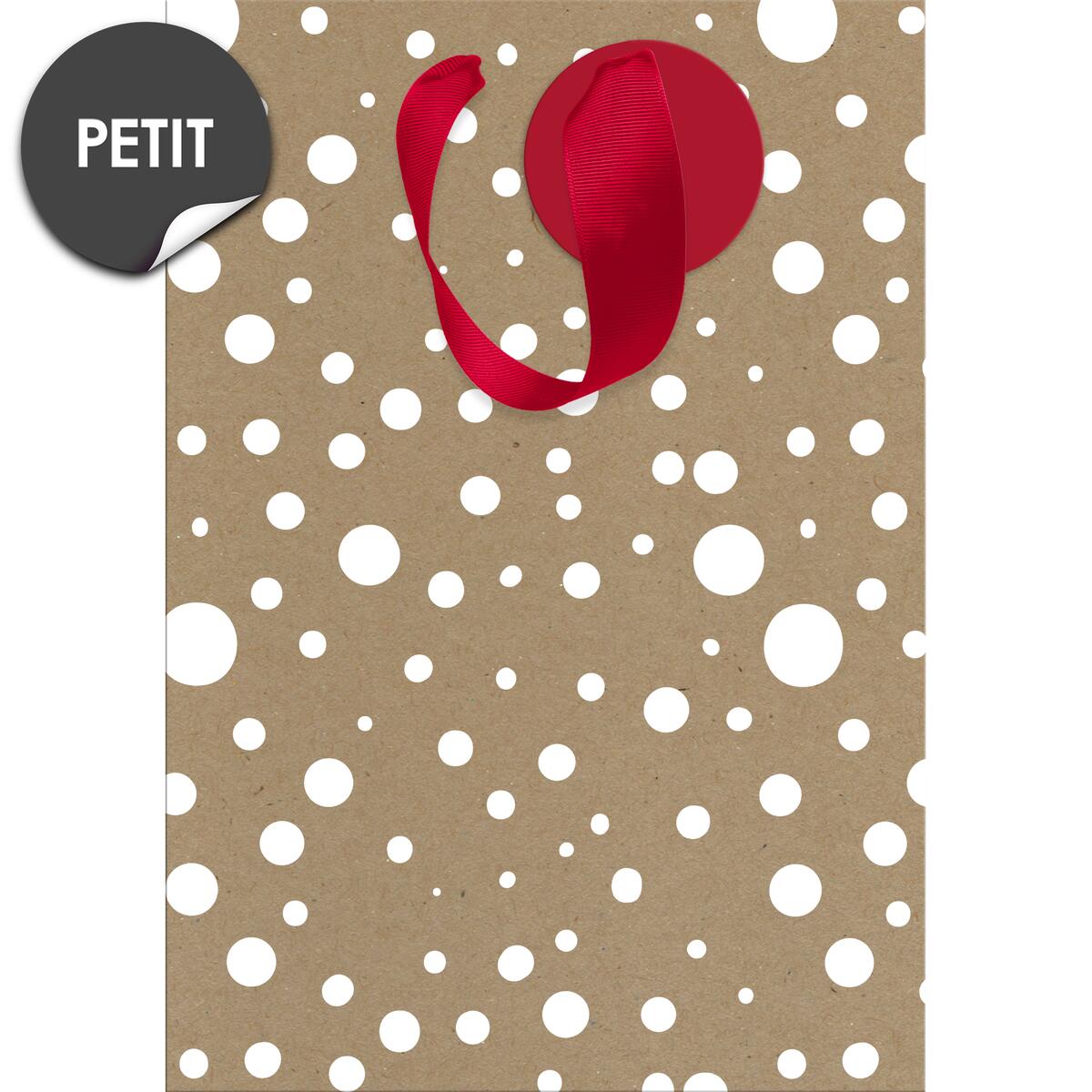 Sac cadeau Noël kraft pois blancs Petit format
