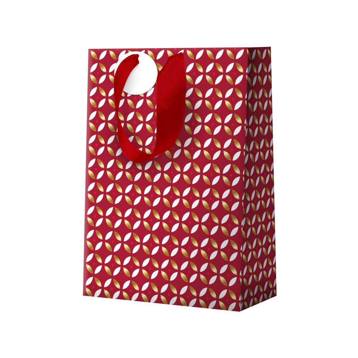 Sac cadeau noël grand format Rouge rosaces or 2