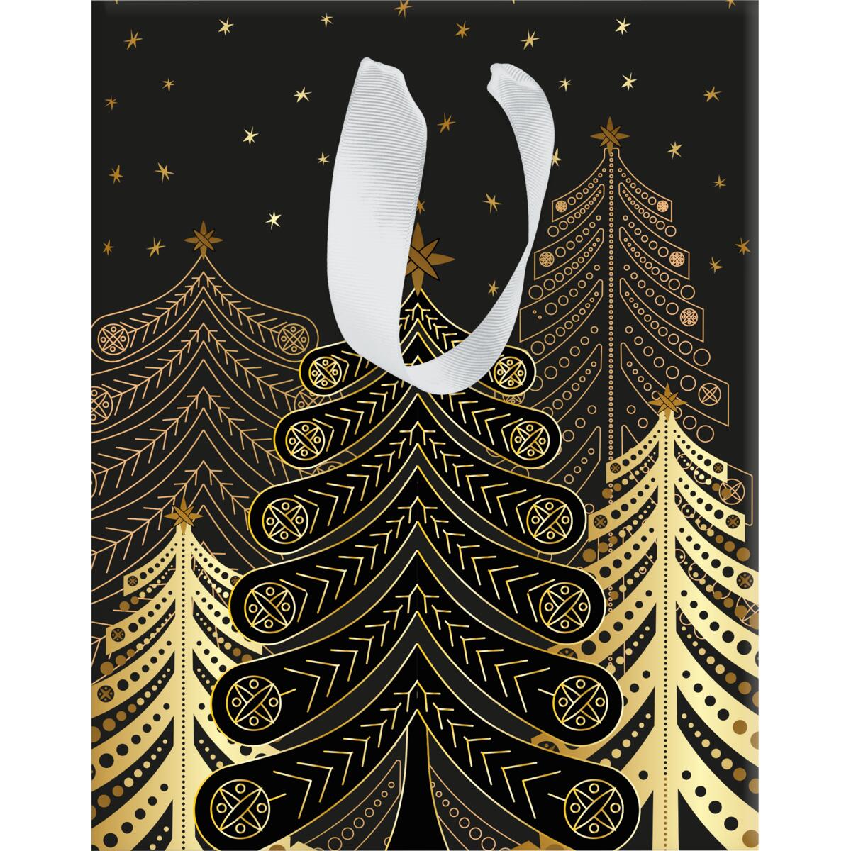 Sac cadeau noël grand format Noir sapins 1