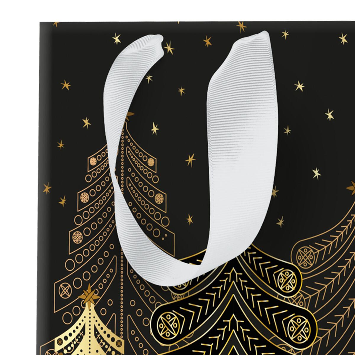 Sac cadeau noël grand format Noir sapins 4