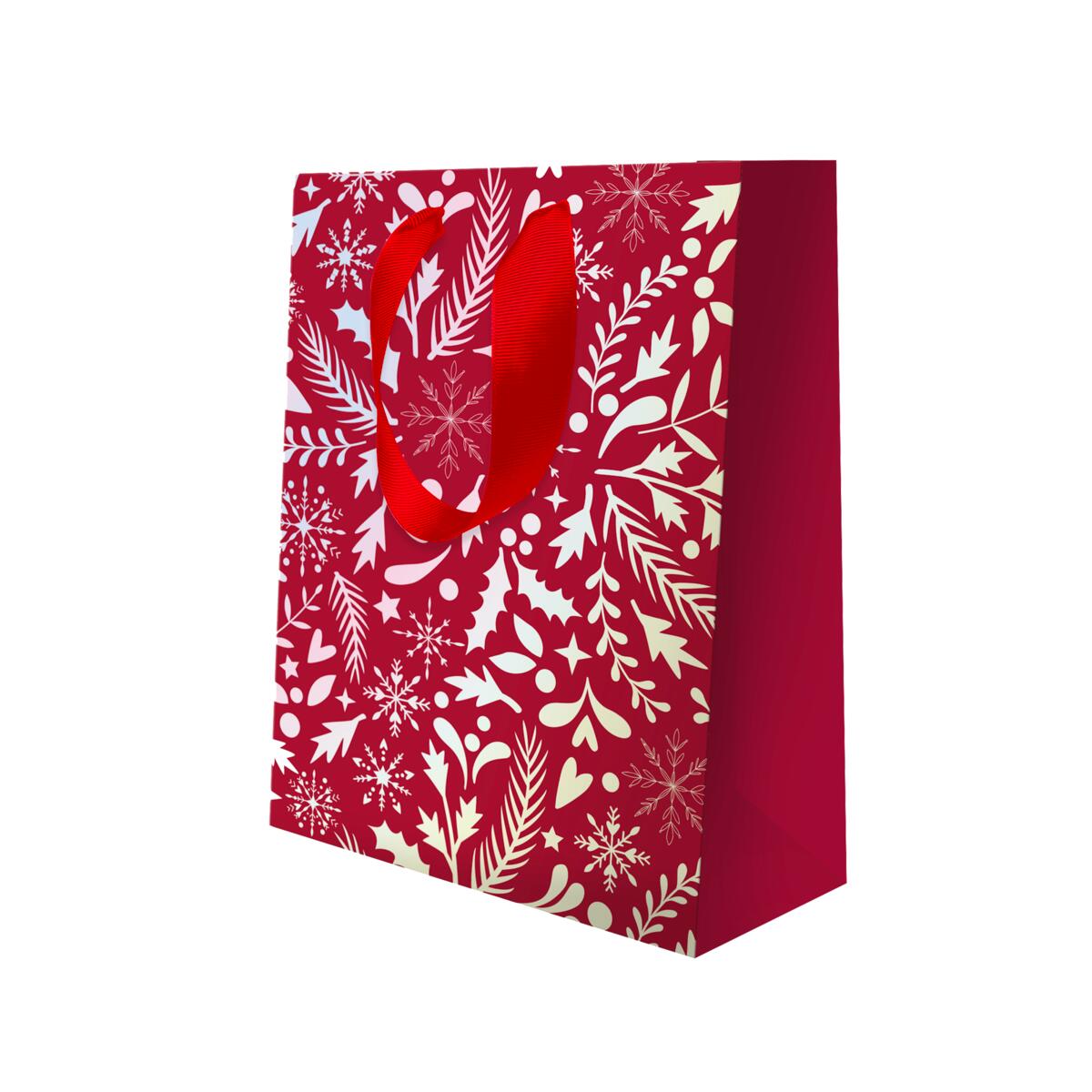 Sac cadeau petit format noël Rouge feuillages 2