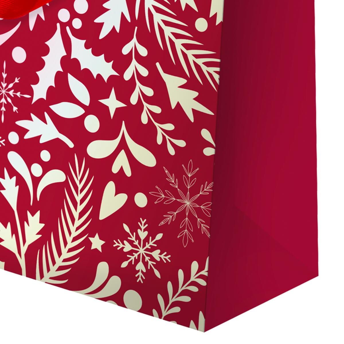 Sac cadeau petit format noël Rouge feuillages 5
