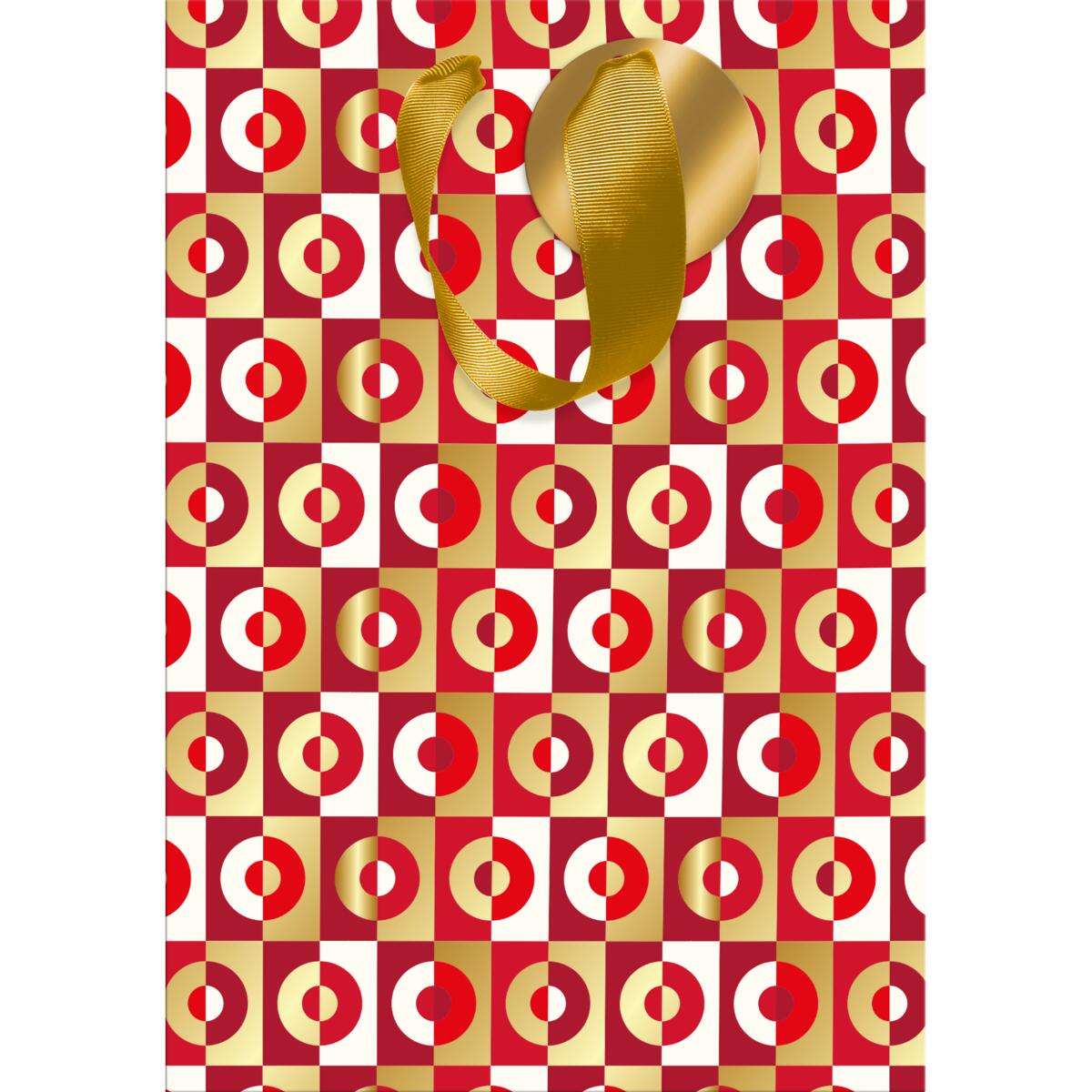 Sac cadeau petit format noël Géométrique Rouge & Or 1