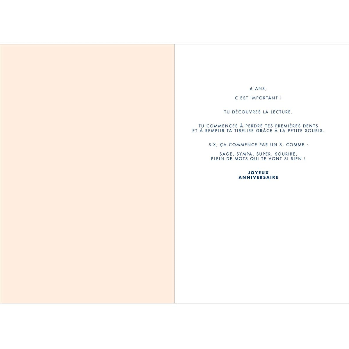 Tarjeta de 6º Cumpleaños en Oro - Naranja - Con Mensaje - Para Niño Niña - 11,5 x 17 cm