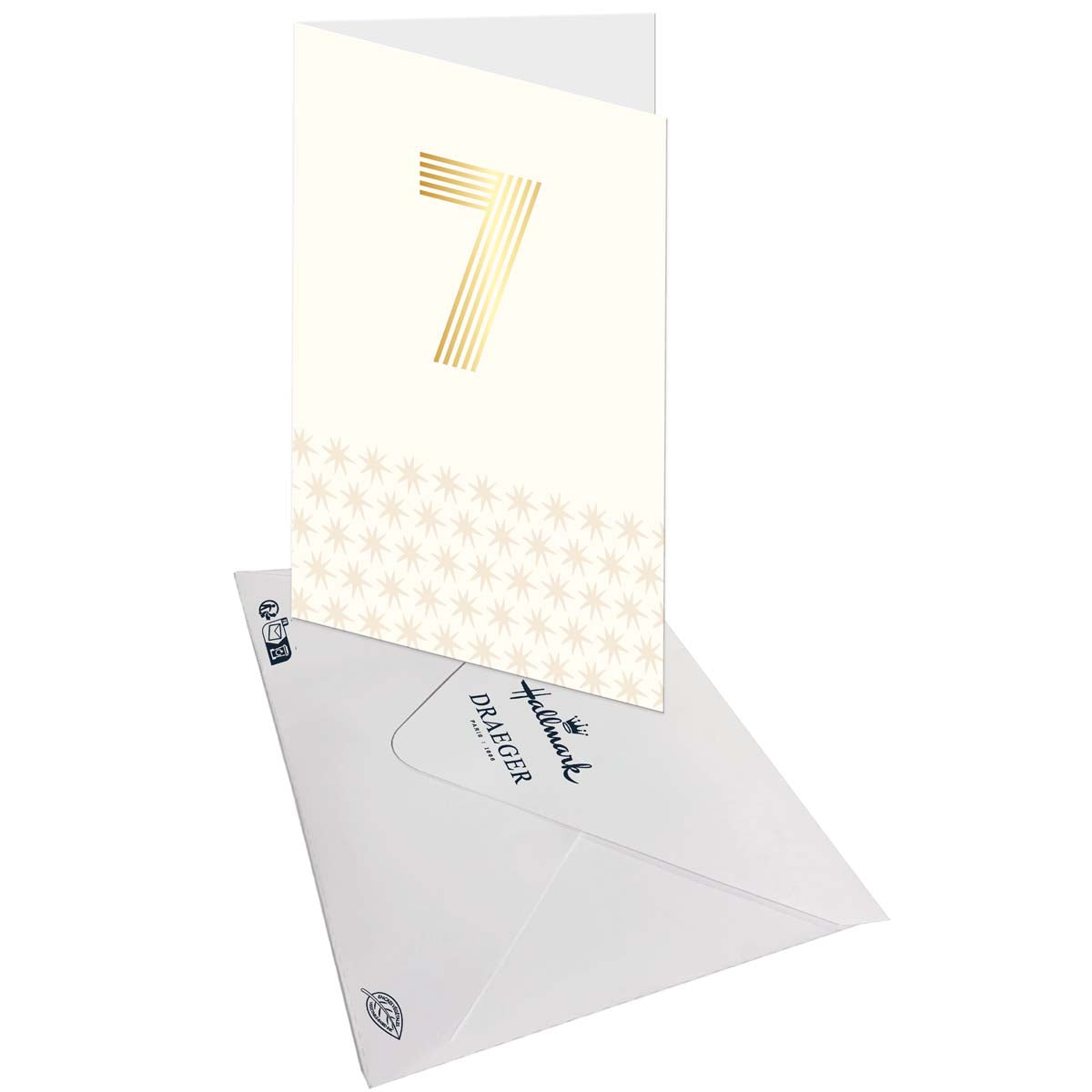 7th Birthday Card in Gold - White - With Message - For Child Boy Girl - 11.5 x 17 cm