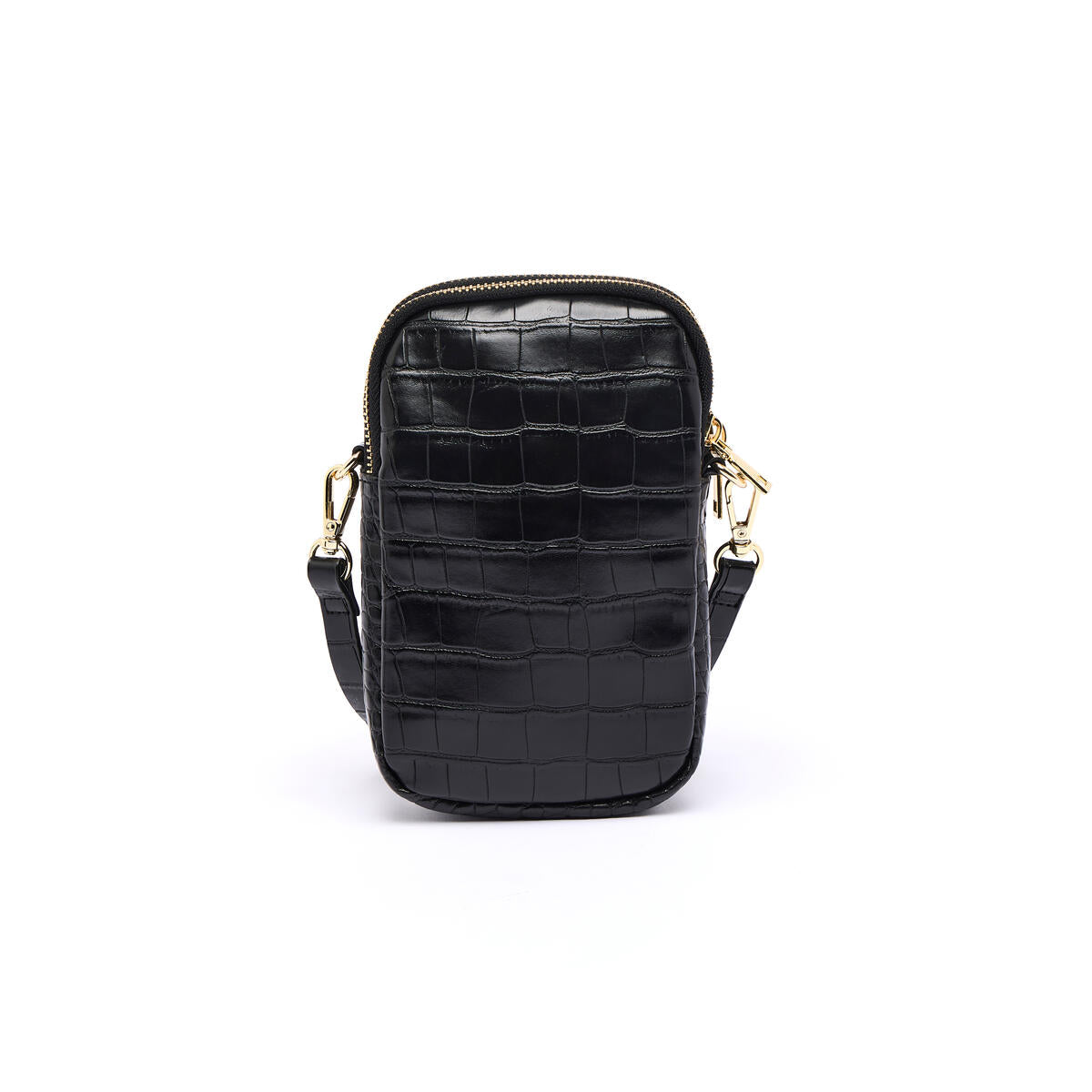 Pochette Double Téléphone Effet Croco Noir 3
