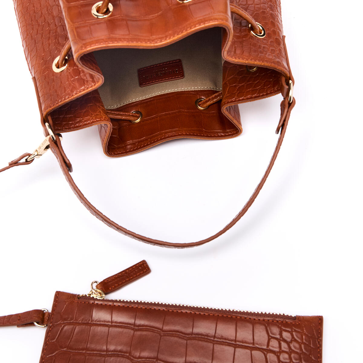 Sac bourse Anna Croco Cognac 4