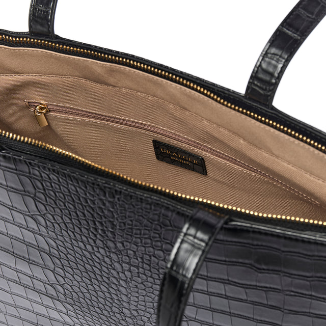 Bolso tote Camille grande de cocodrilo - Negro