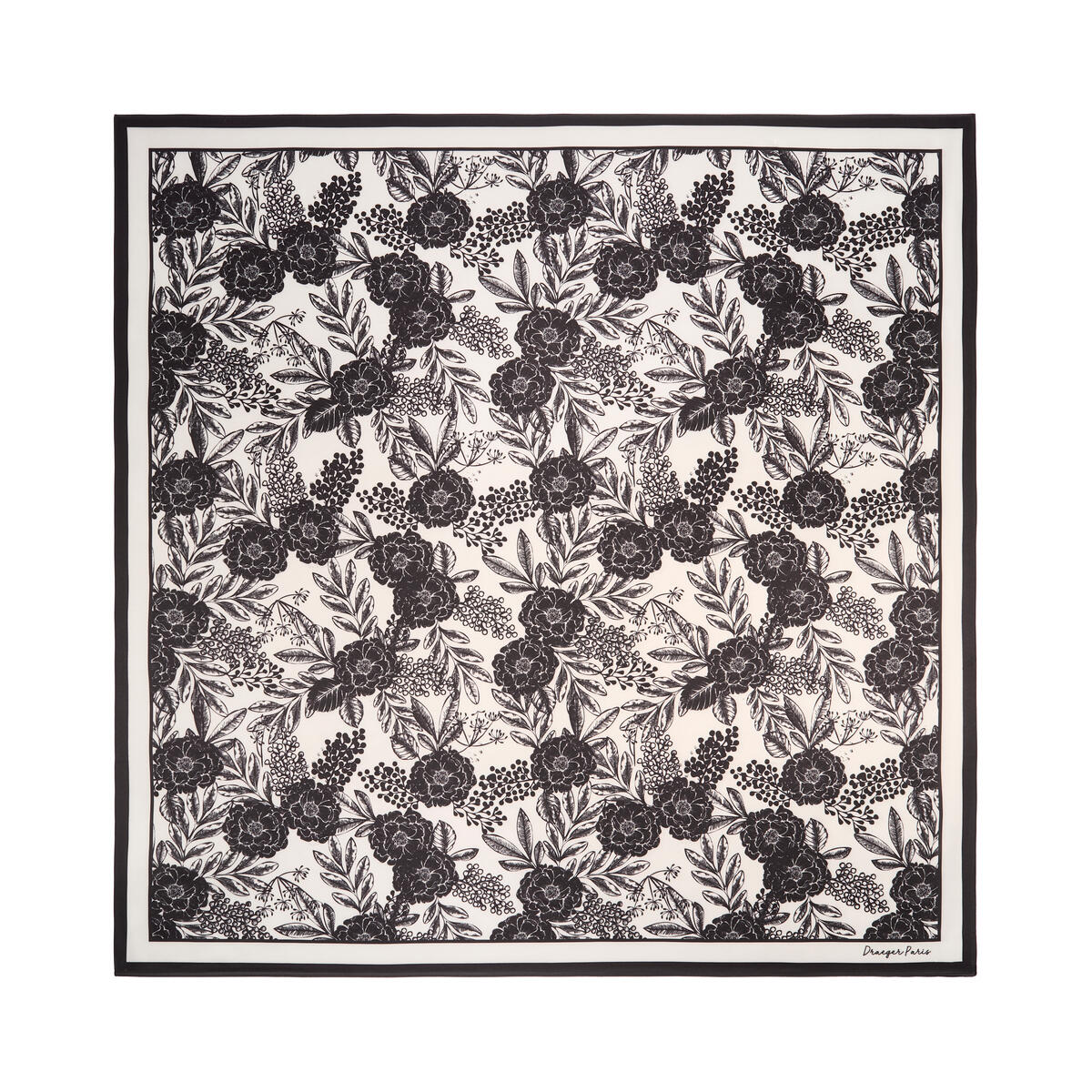 Grand carré chic Fleurs noir 1