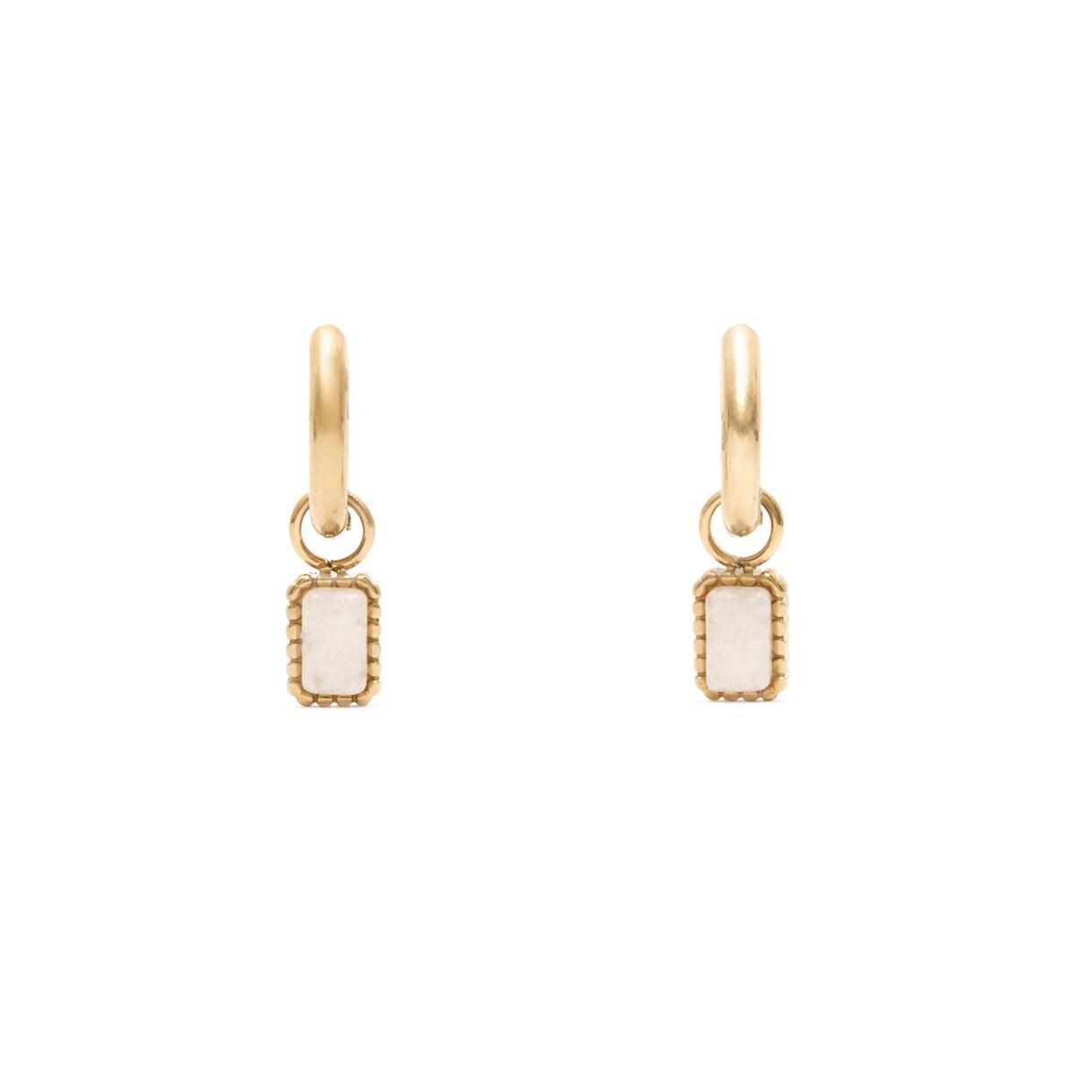 Boucles d'Oreilles Dorées Pierre Blanches 1