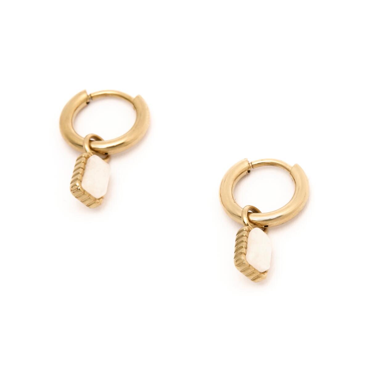 Boucles d'Oreilles Dorées Pierre Blanches 2