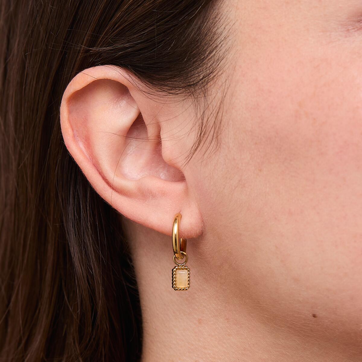 Boucles d'Oreilles Dorées Pierre Blanches 4