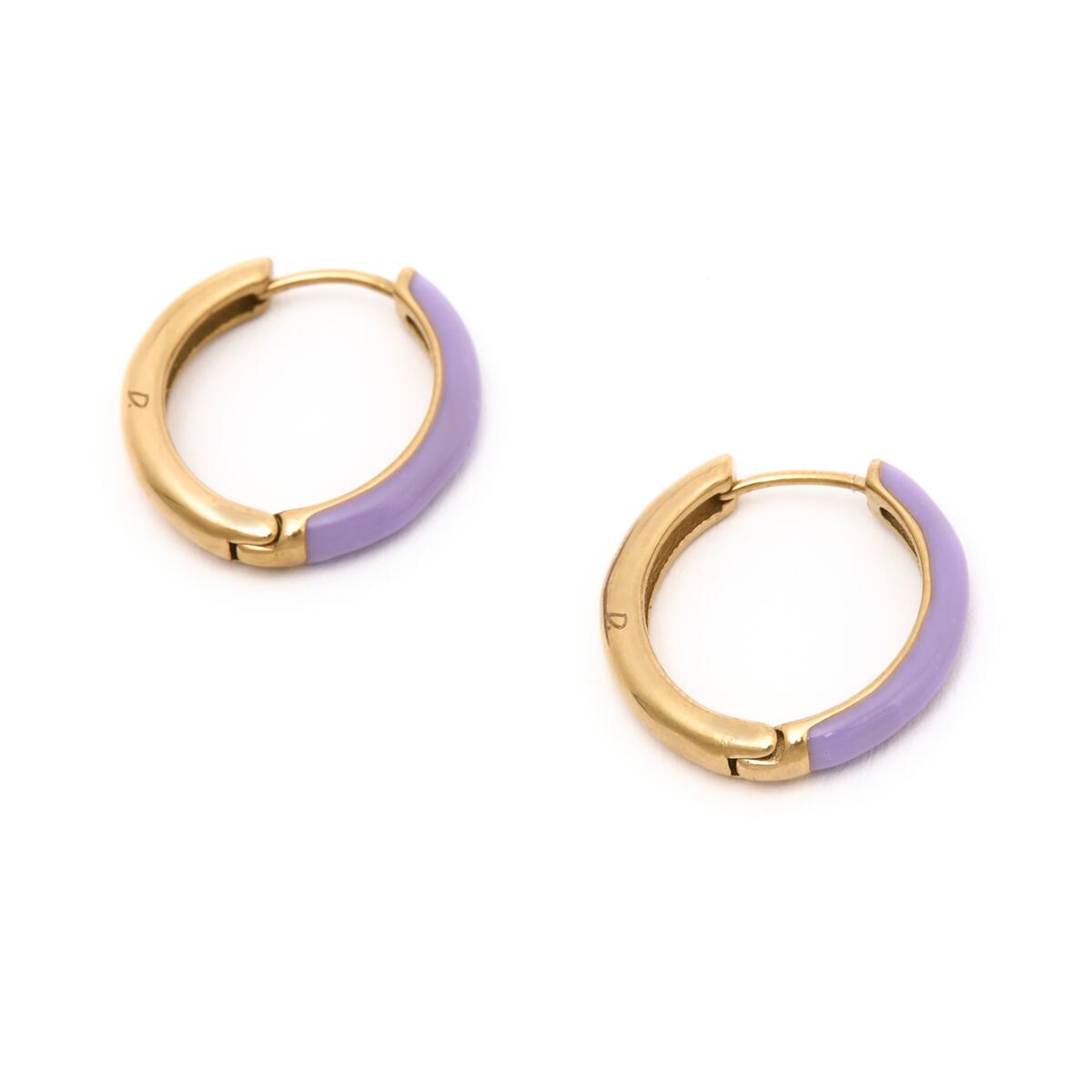 Boucles d'Oreilles Créoles Dorées Email Violet 2