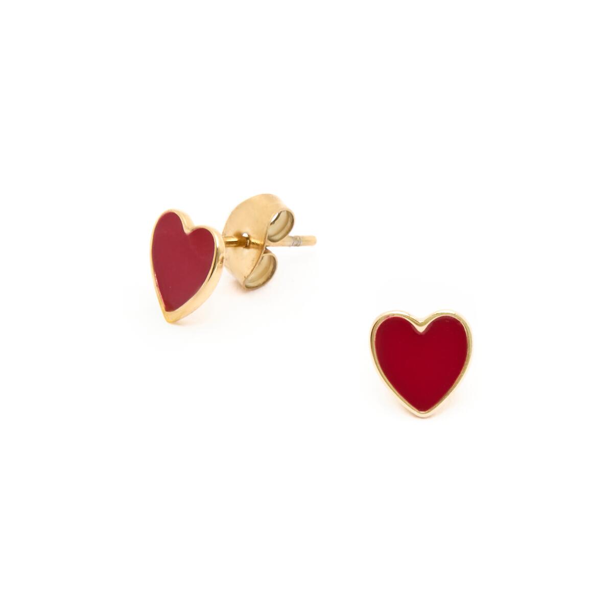 Boucles d'Oreilles Dorées Cœurs Rouges 2