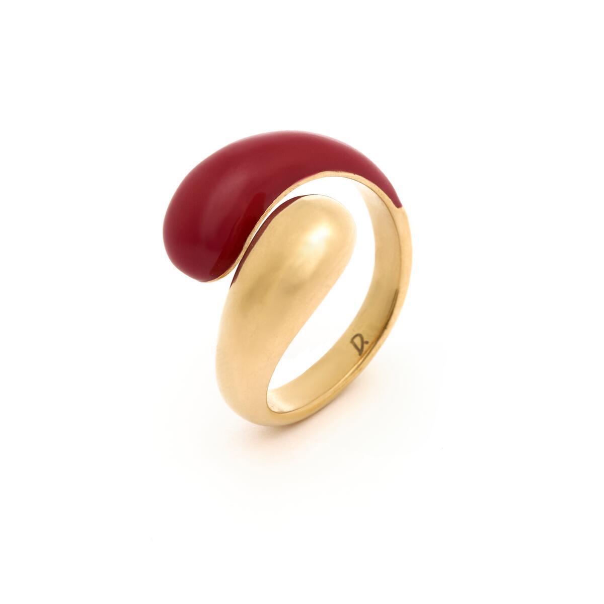 Bague Dorée Email Rouge 2