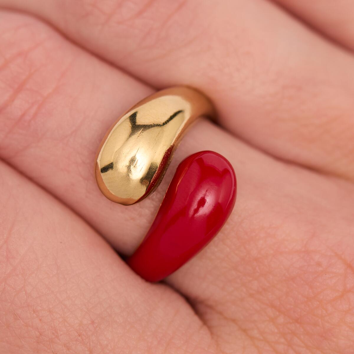 Bague Dorée Email Rouge 4