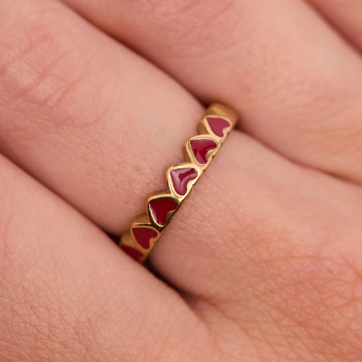 Bague Dorée Cœurs Rouge 4