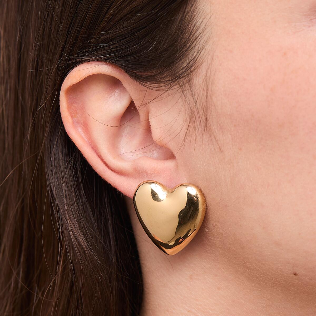 Boucles d'Oreilles Dorées Cœur Bombé 4