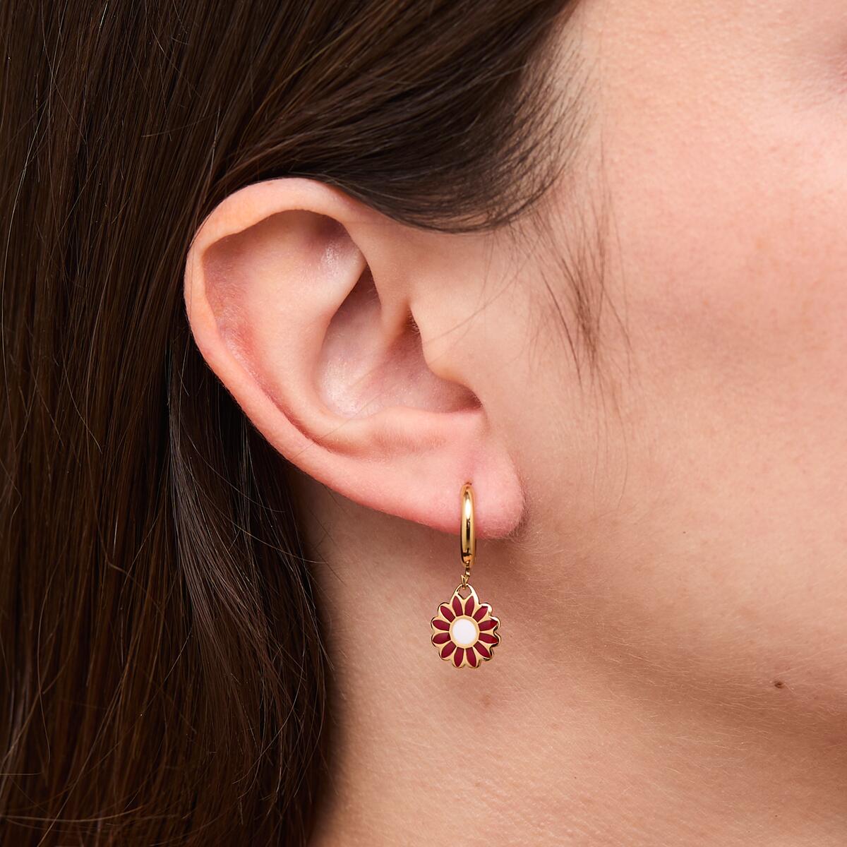 Boucles d'Oreilles Créoles Fleurs Email 4