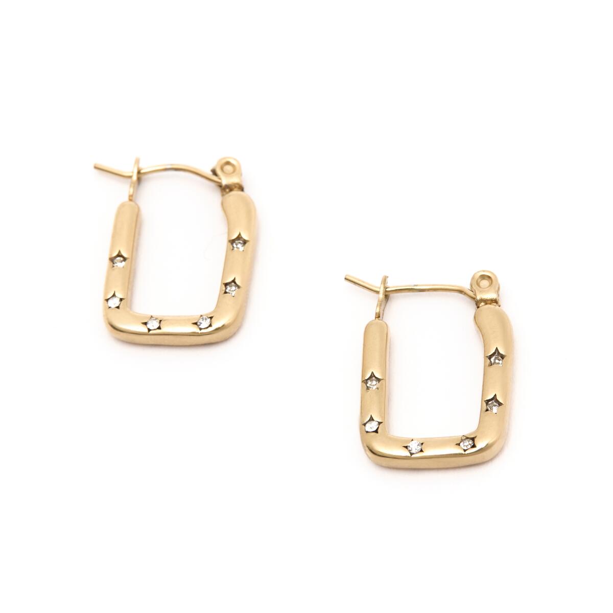 Boucles d'Oreilles Créoles Dorées Carrées & Brillantes 2