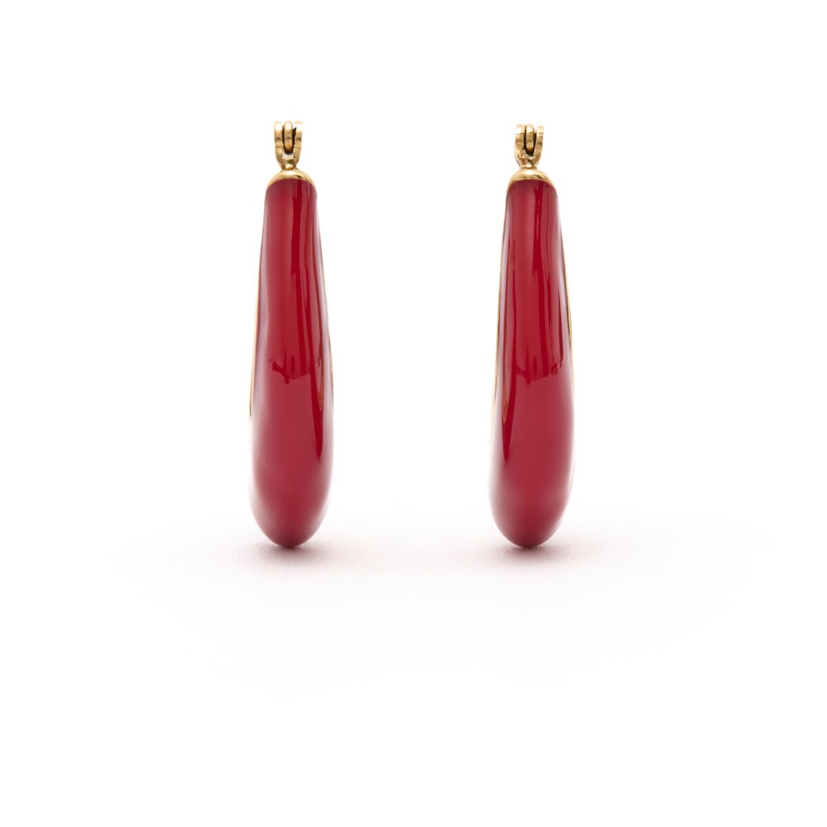 Grandes Boucles d'Oreilles Créoles Dorées Email Rouge