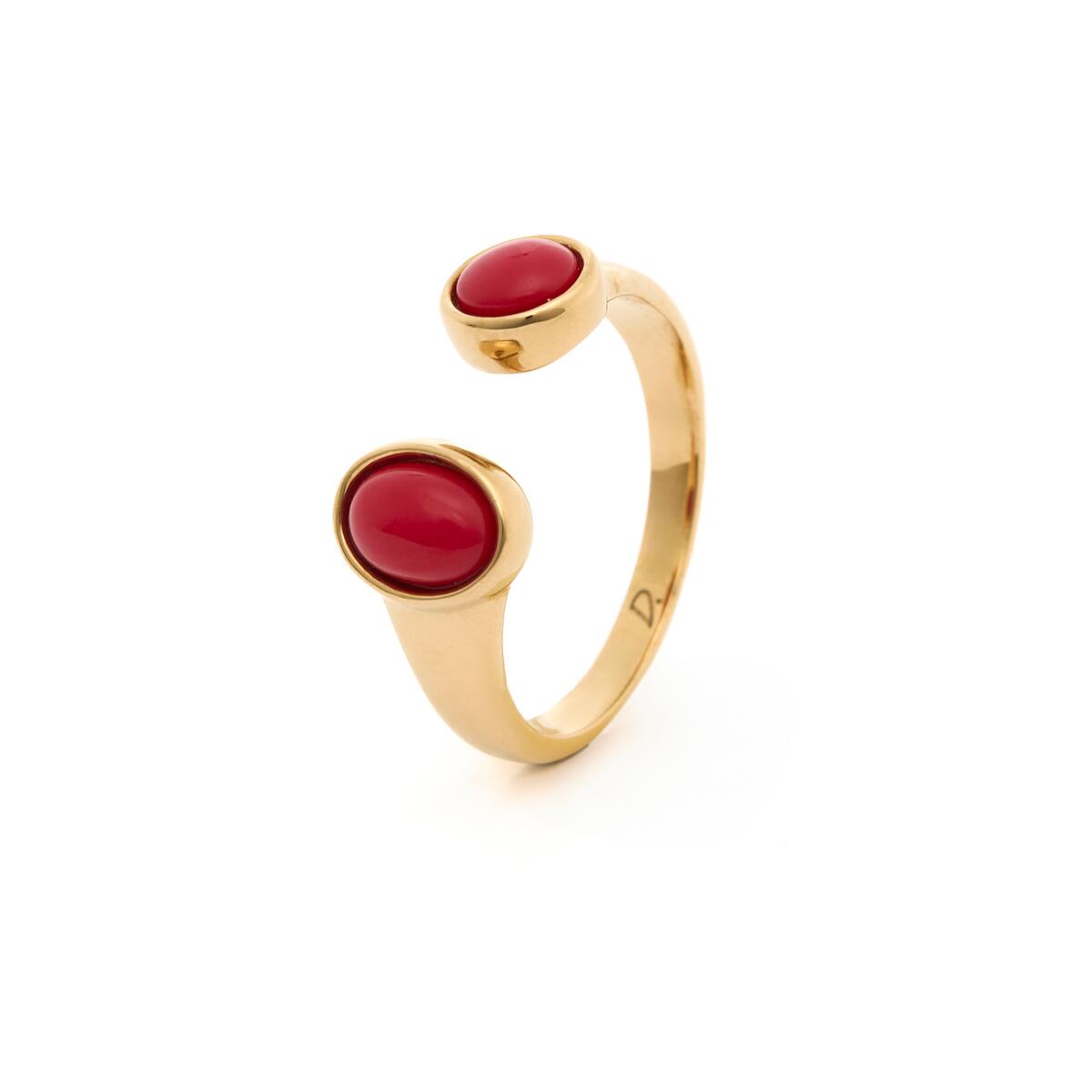 Bague Dorée Ronde Email Rouge 2