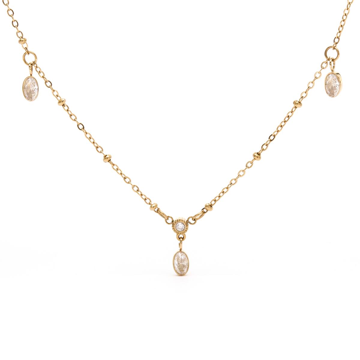 Collier doré triple pierres 1