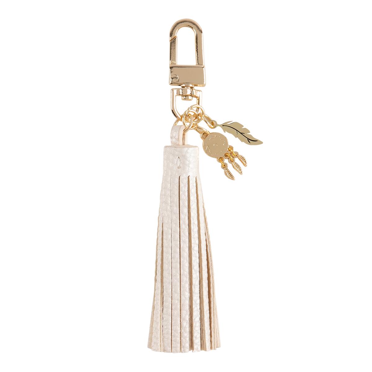 Porte-clés pompon uni Blanc Grainé 1
