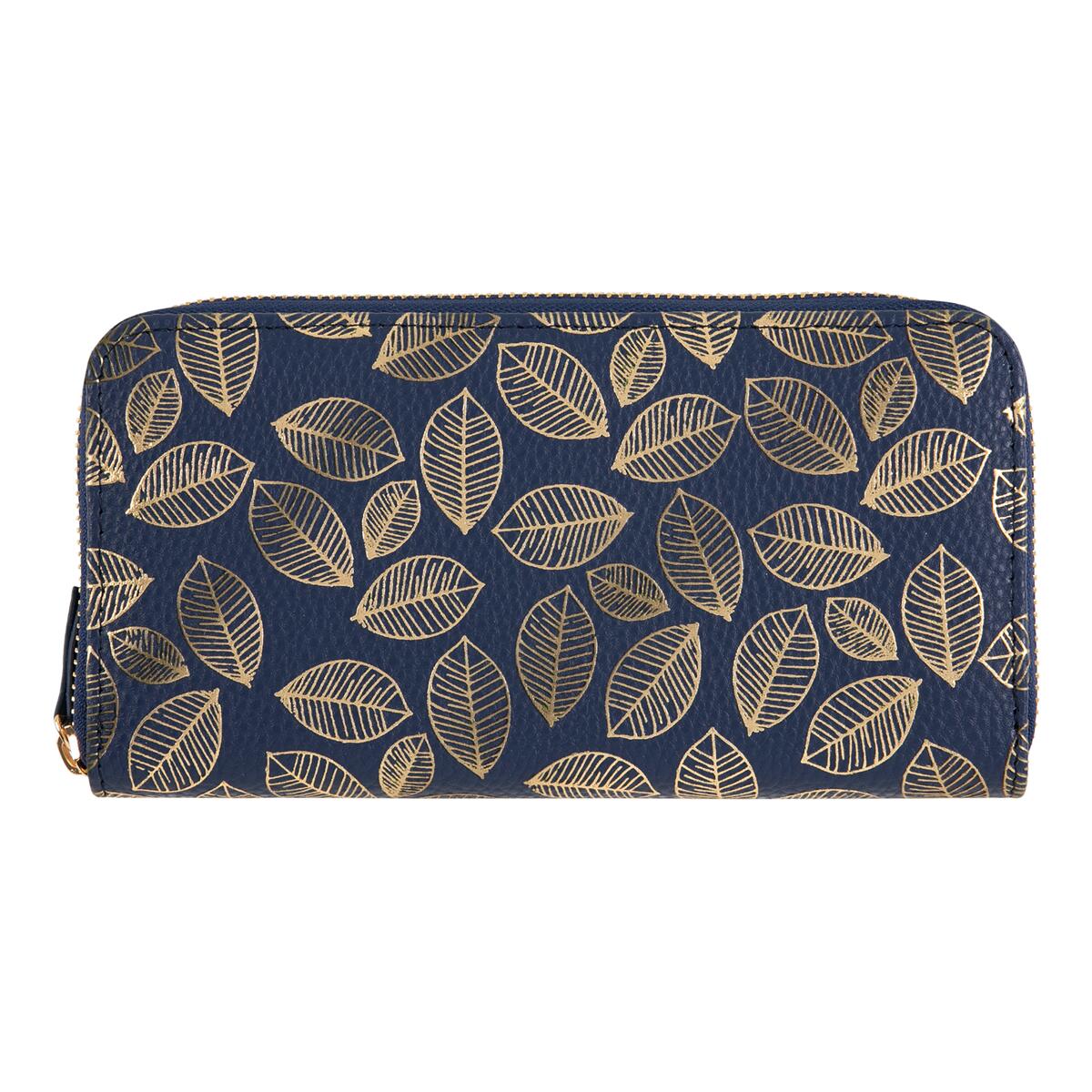 Grand portefeuille à motifs Bleu feuilles 1