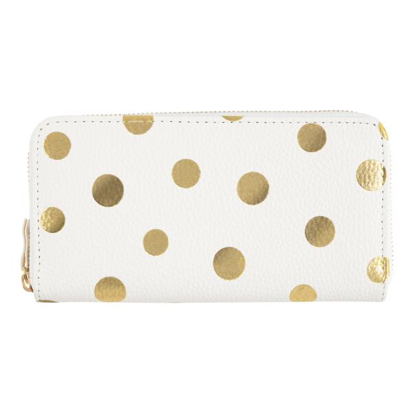 Grand portefeuille femme - pois dorés - blanc