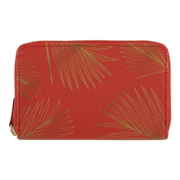 Portefeuille femme - feuilles dorées - rouge