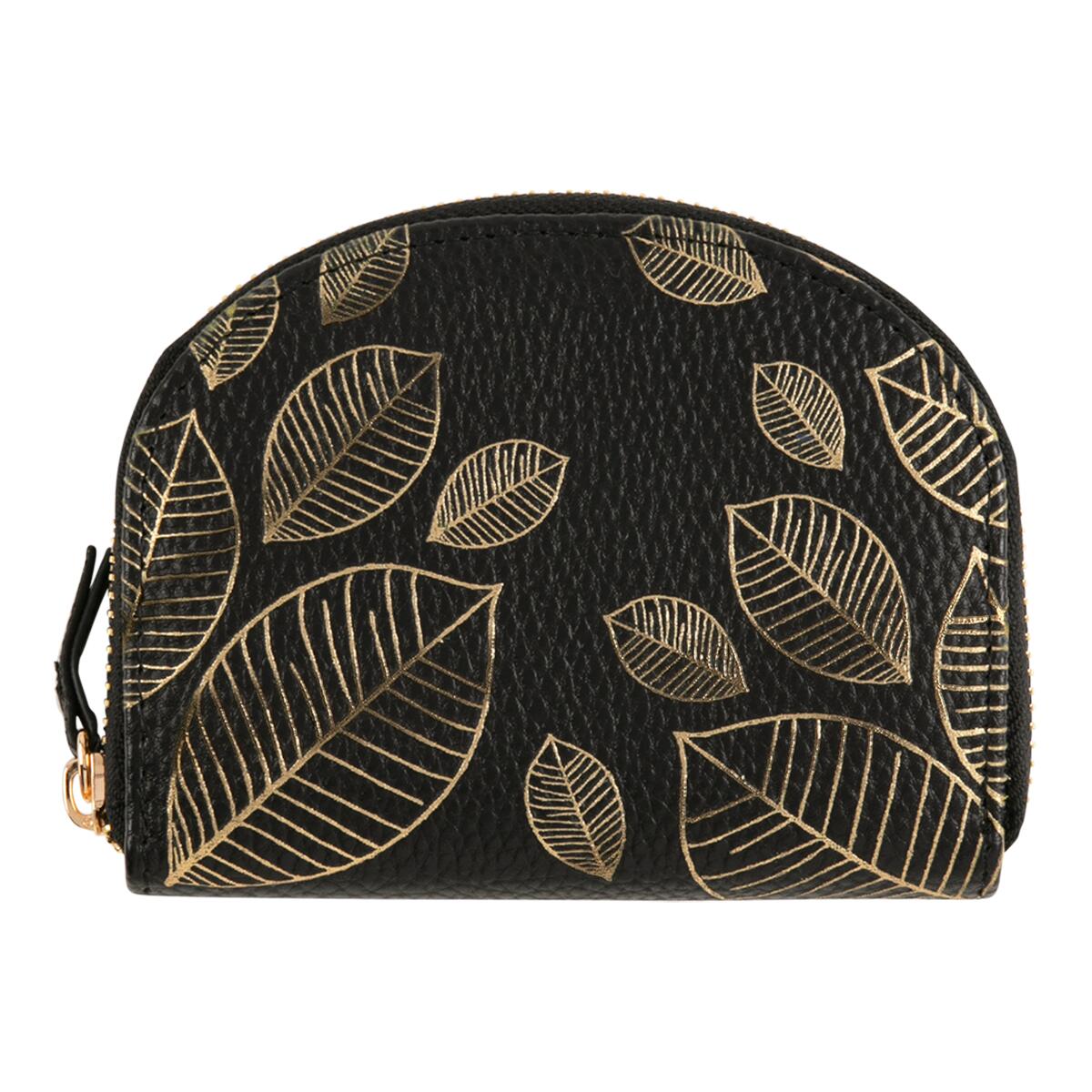 Porte-monnaie à motif Noir feuilles 1