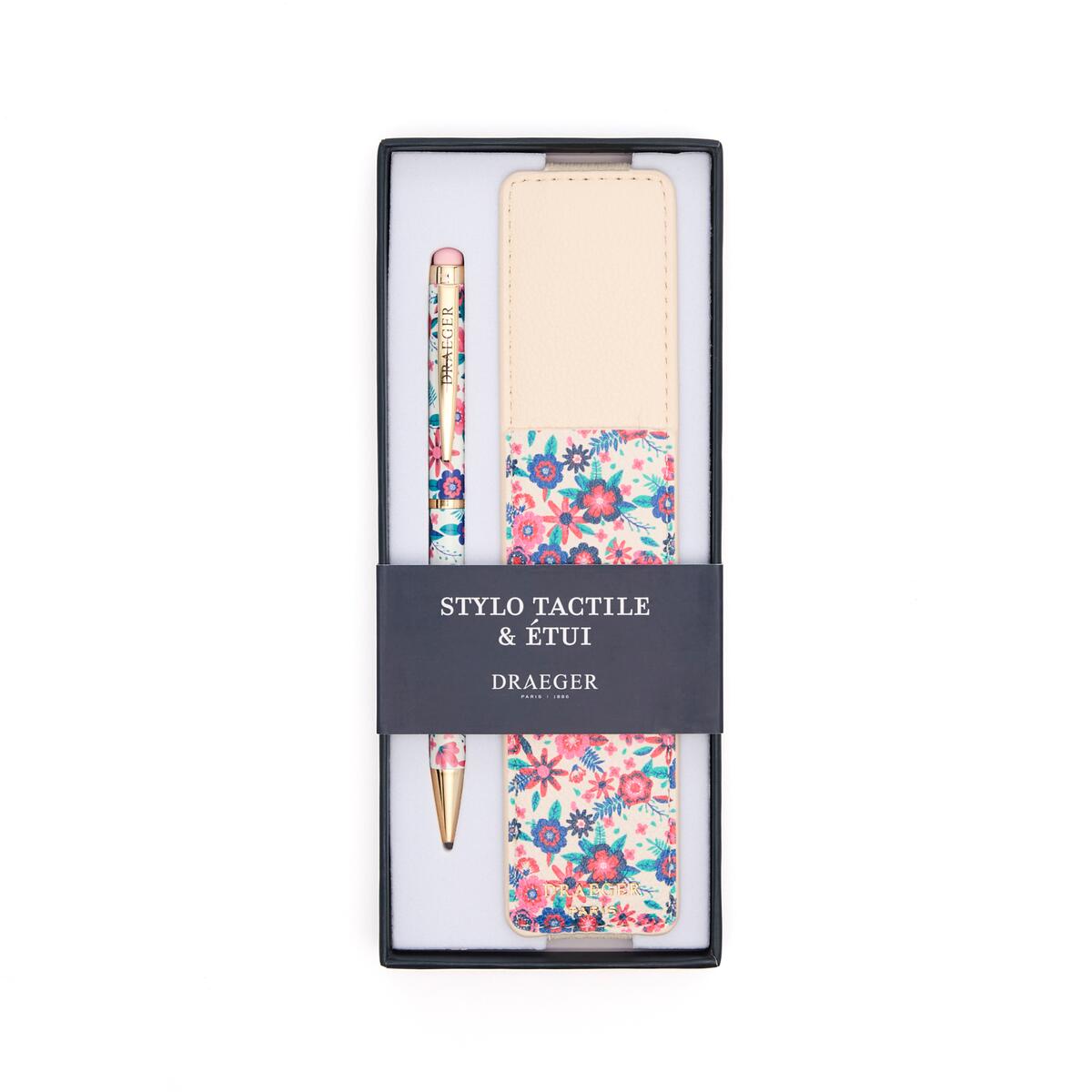 Stylo tactile et étui Fleurs rouge 1