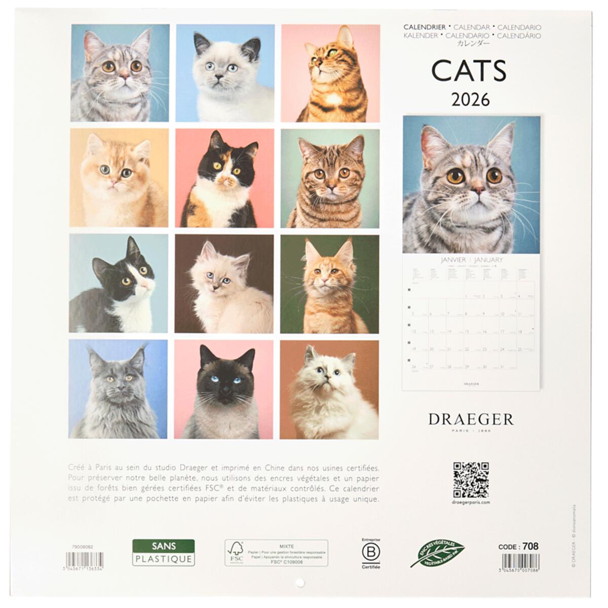 Grand calendrier mural 2026 Chats 2
