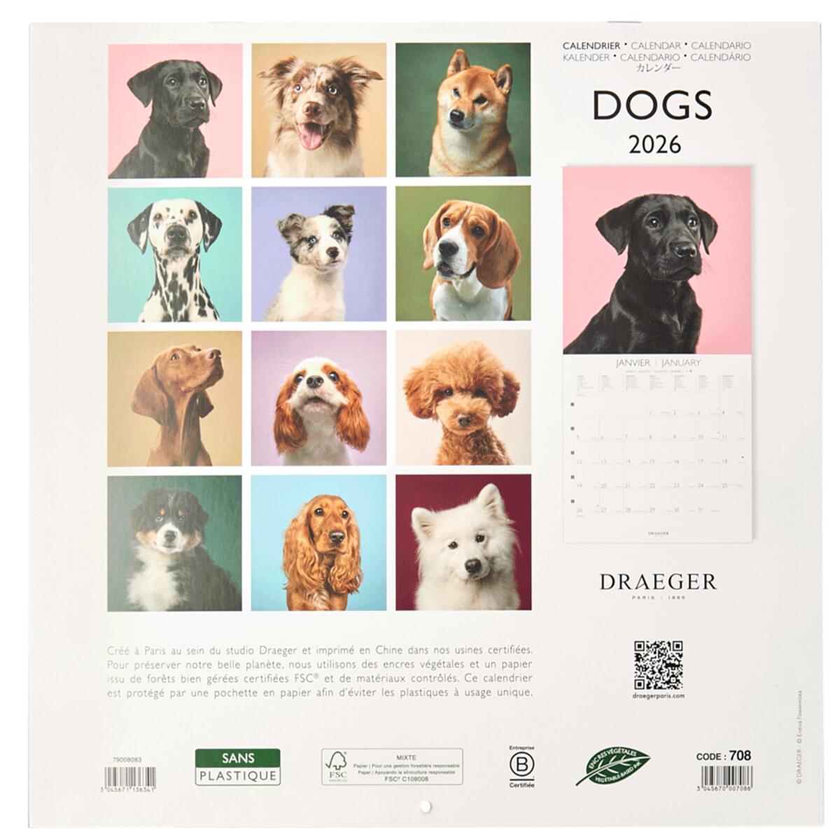 Grand calendrier mural 2026 Chiens 2