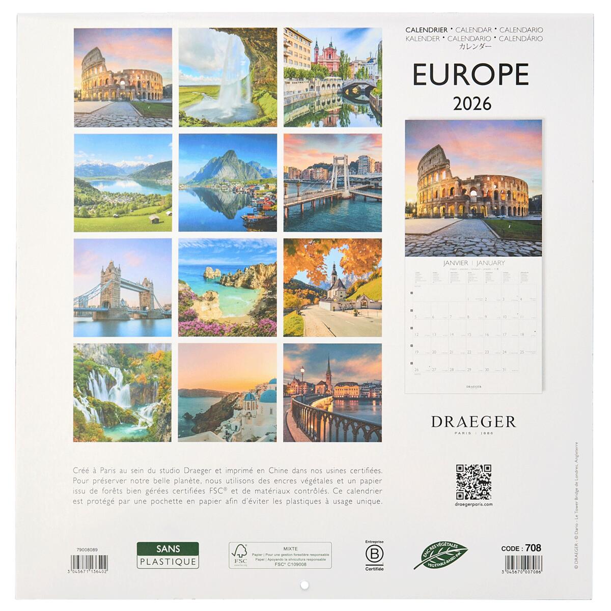 Grand calendrier mural 2026 Europe 2