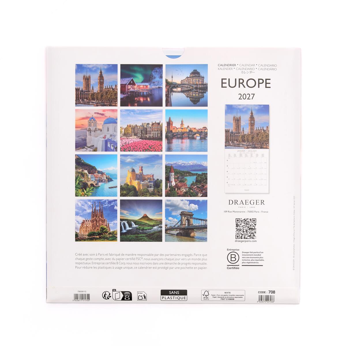 Grand calendrier mensuel 2027 Europe 2