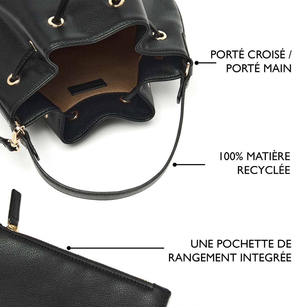 Sac Bourse Collection Anna - noir - Détails
