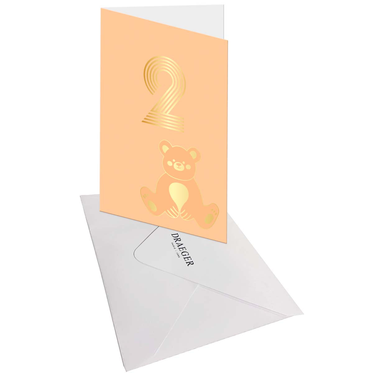 Carte d'anniversaire 2 ans en Or - Orange - A message - Pour Enfant Garçon Fille - Ourson - 11,5 x 17 cm
