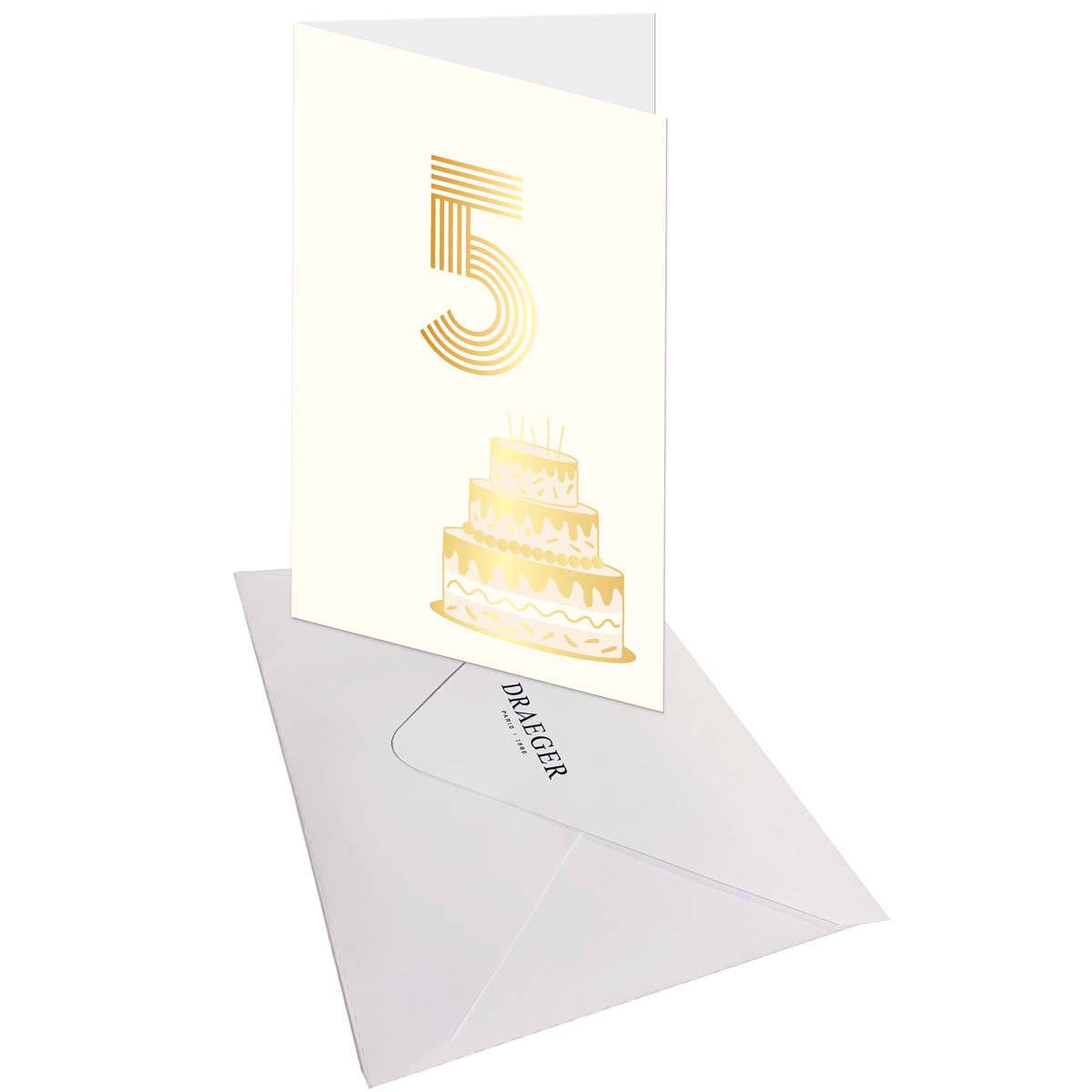 Carte d'anniversaire 5 ans en Or - Blanc - A message - Pour Enfant Garçon Fille - Gâteaux - 11,5 x 17 cm