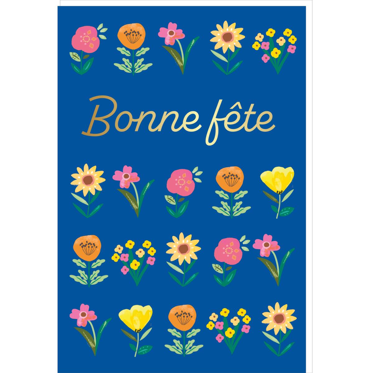 Carte fête des grands-mères Bonne fête fleurs bleu 1