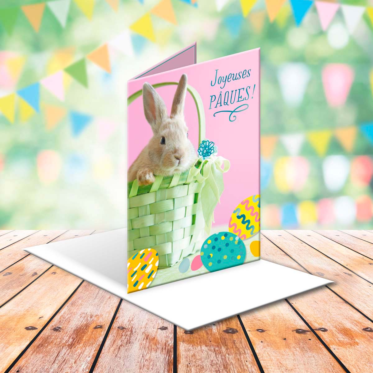 Carte de Pâques - Panier & Lapin