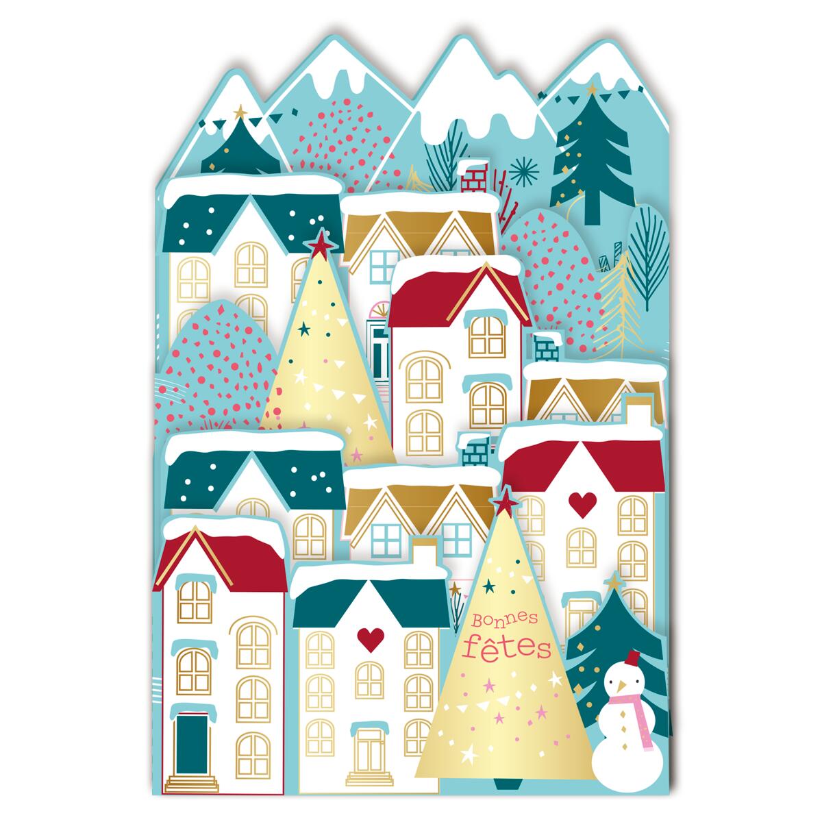 Carte de vœux accordéon Village enneigé 1