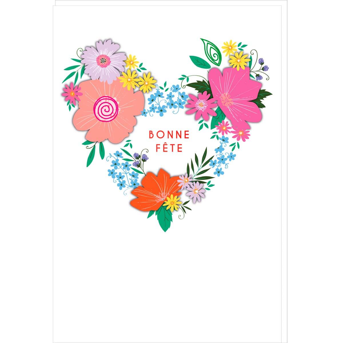 Carte fête des grands-mères Coeurs fleurs 1