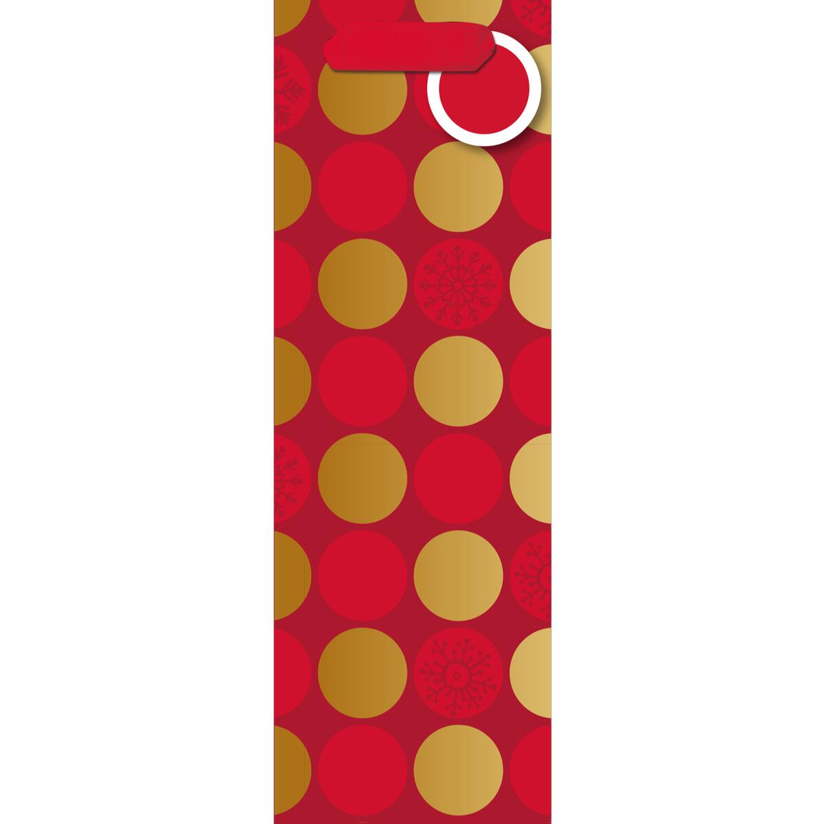 Red bottle gift bag with gold polka dots