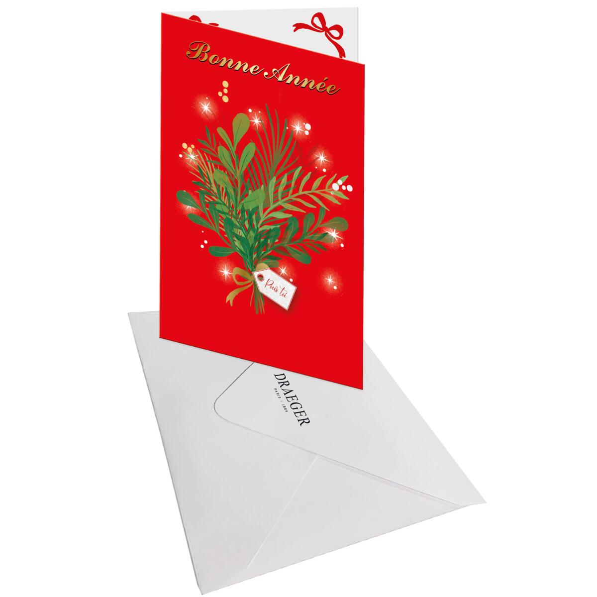 Carte de vœux Noël Chic Houx rouge 3